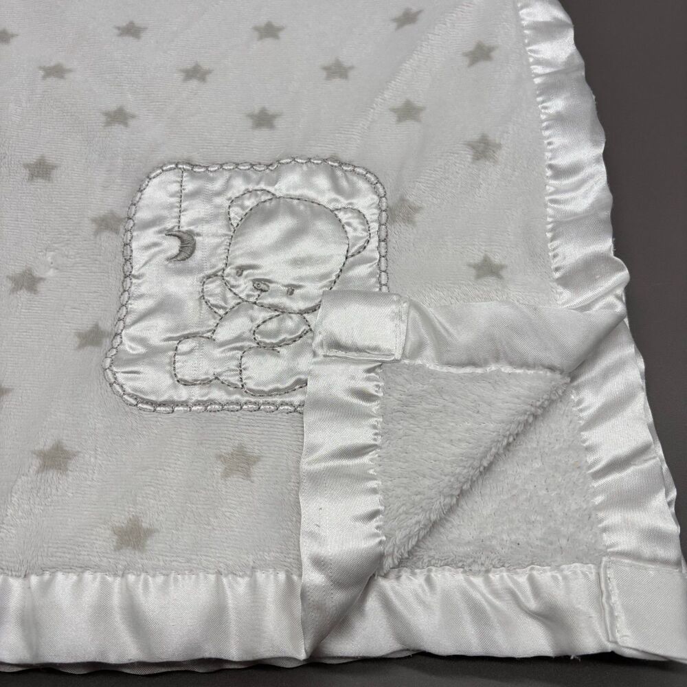 Nuby Baby Blanket Soft Minky Lovey Bear Moon Gray Star White Satin Trim Unisex